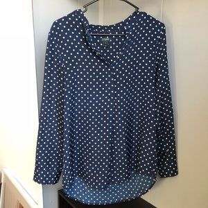 Blue J.Crew Blouse w. White Polkadots